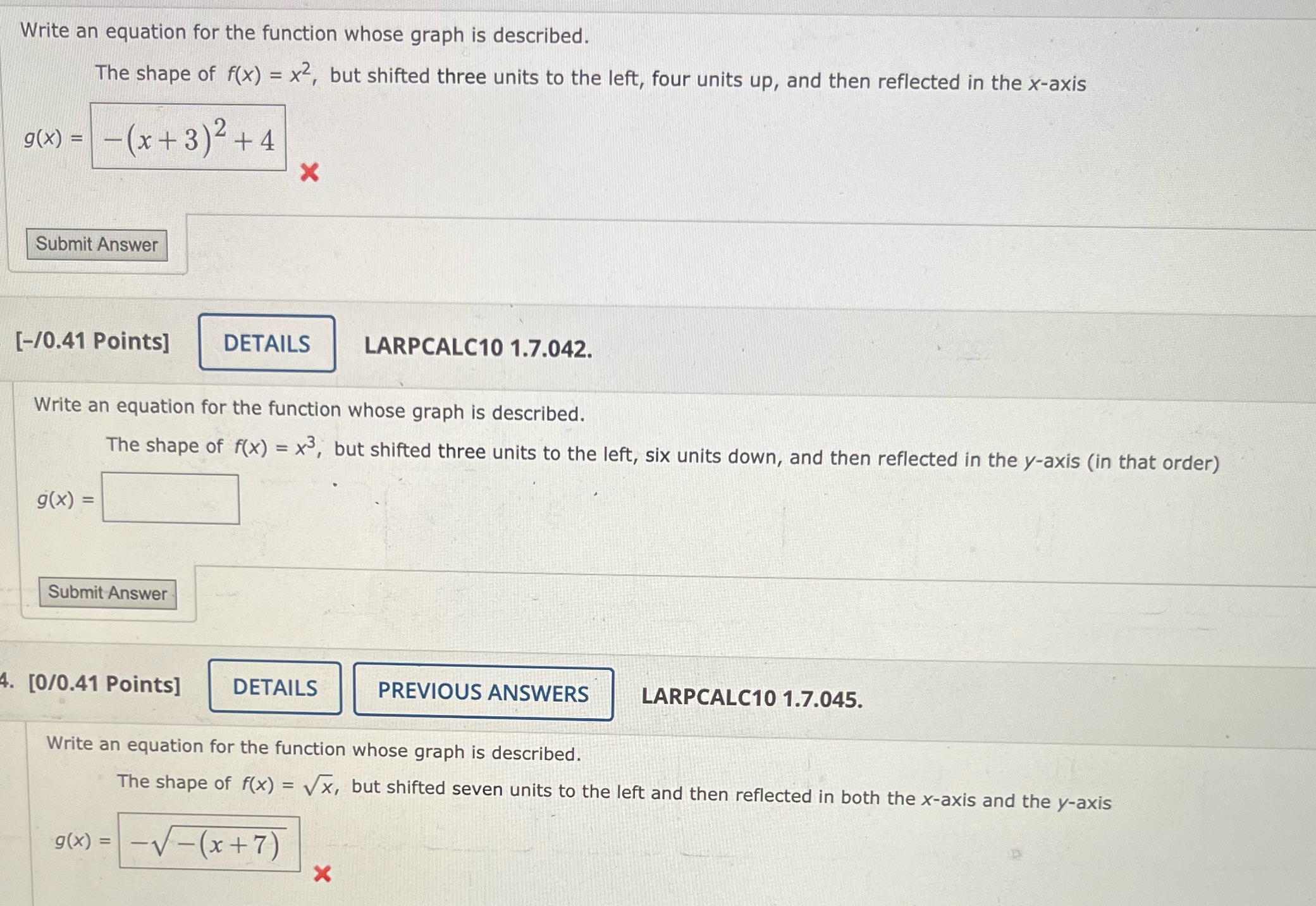  Math Write an equation for the function whose graph is described.