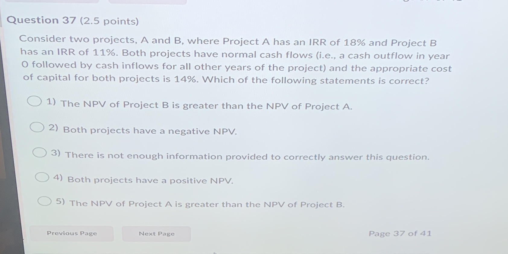 where Project A has an IRR of 18% and Project B has