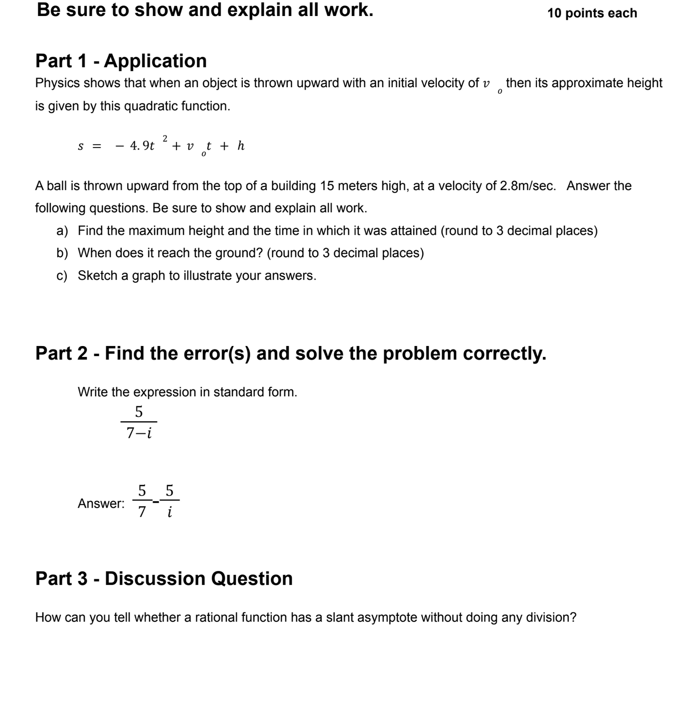 points each Part 1 -Application Describe a "real world" situation that can