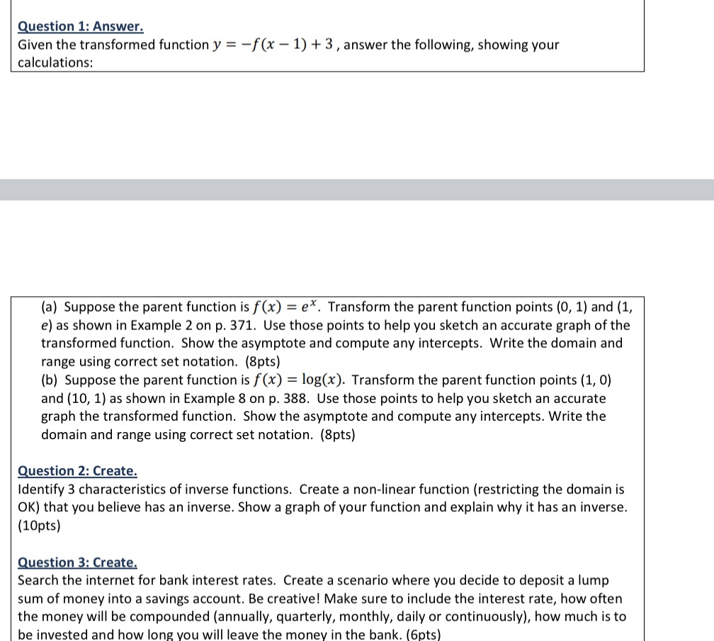  Question 1: Answer. Given the transformed function y = f(x ~