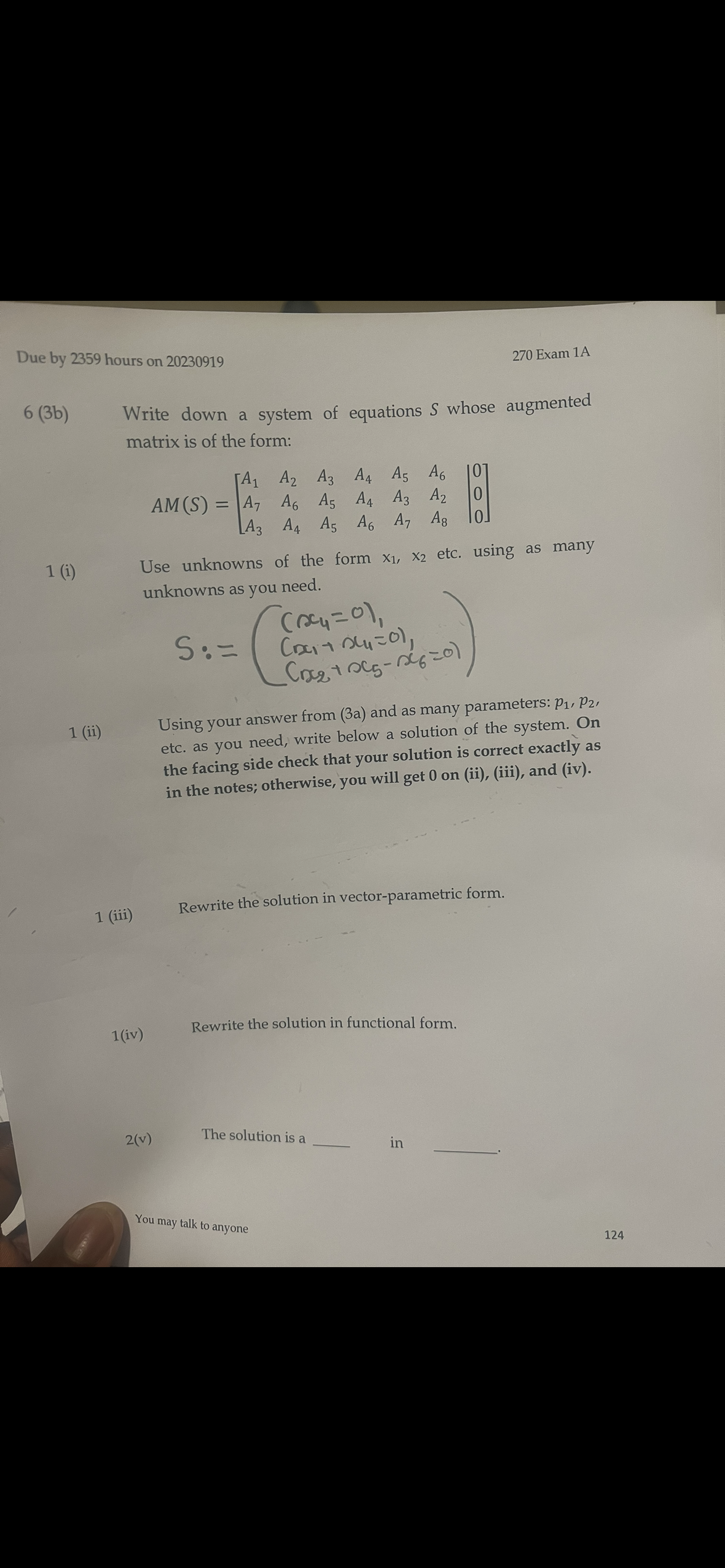 equations 5 whose augmented matrix is of the form: A1 A2 A3