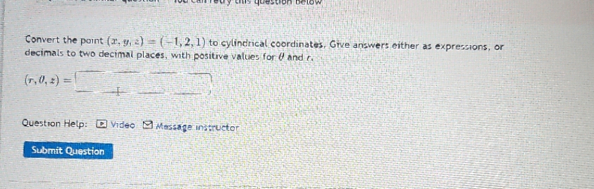 Convert the point (x, y, 2) - (-1, 2, 1) to