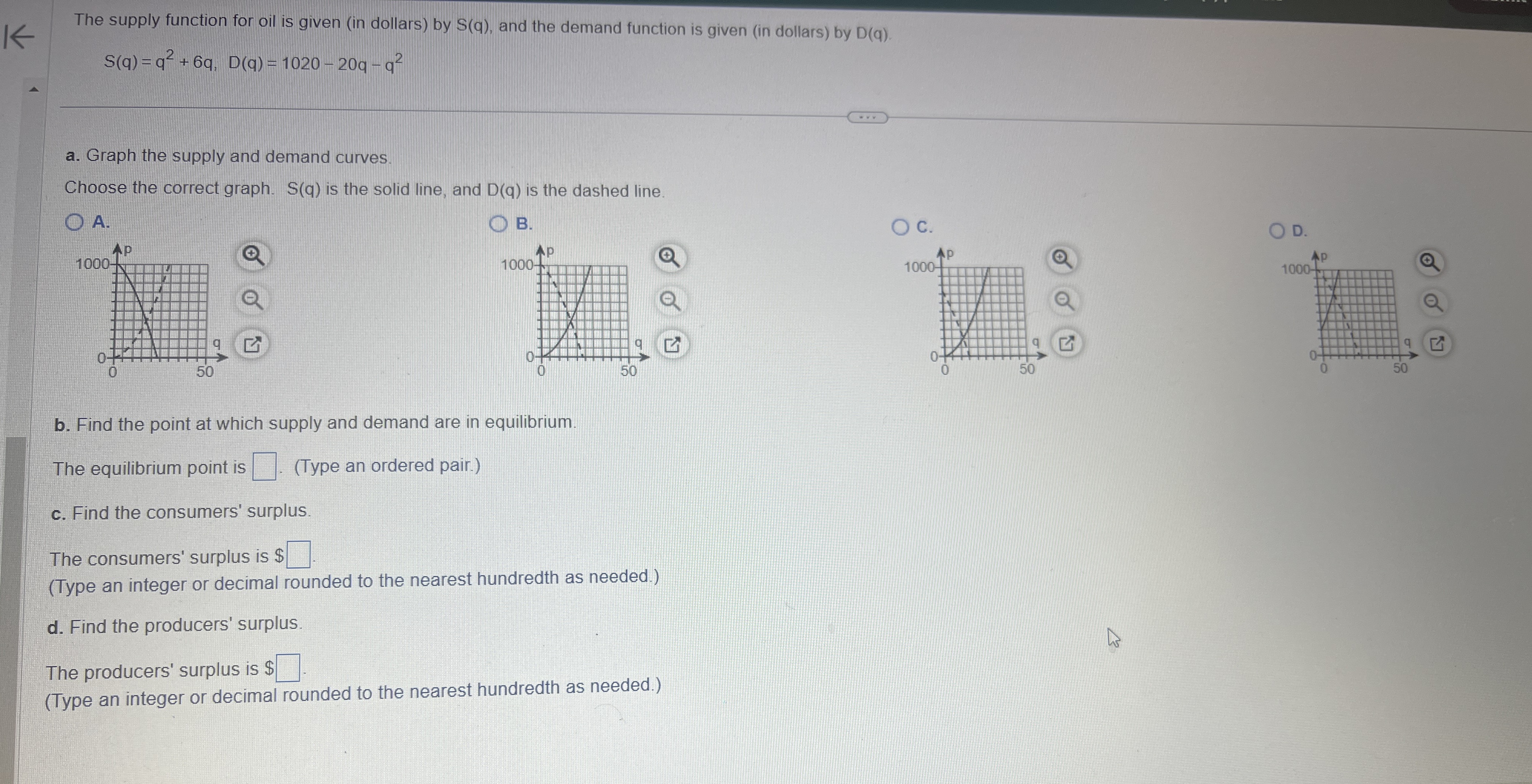 The supply function for oil is given (in dollars) by S(q),