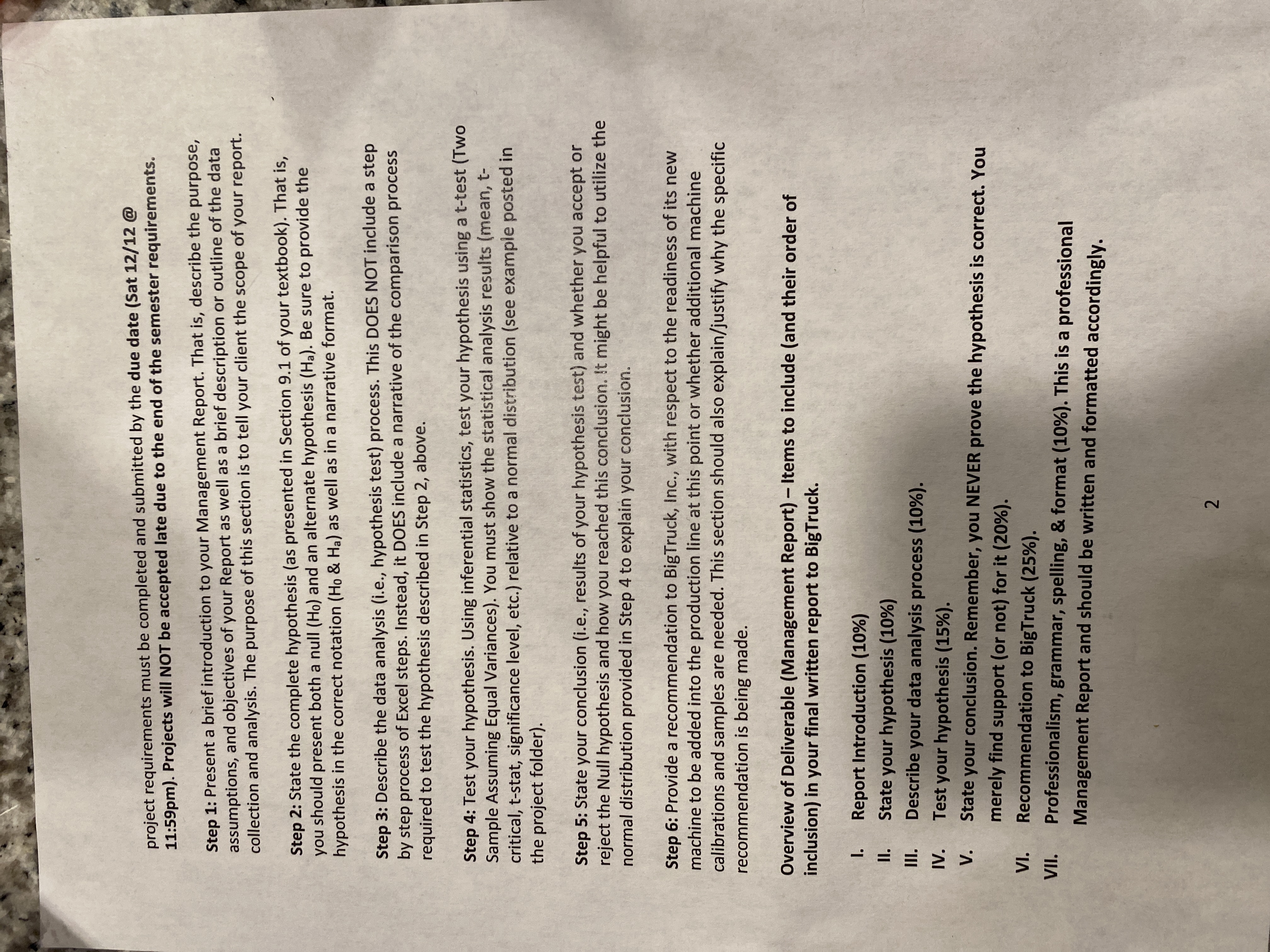  project requirements must be completed and submitted by the due date