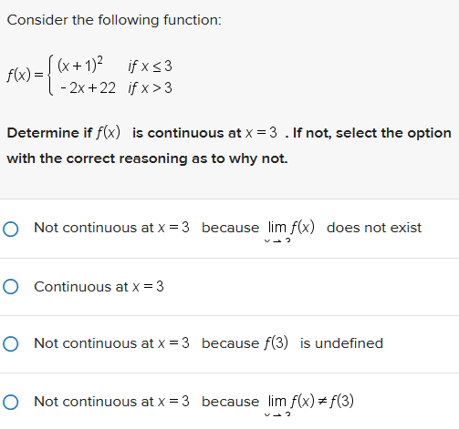 1) 2 if x3 Determine if f(x) is continuous at x =