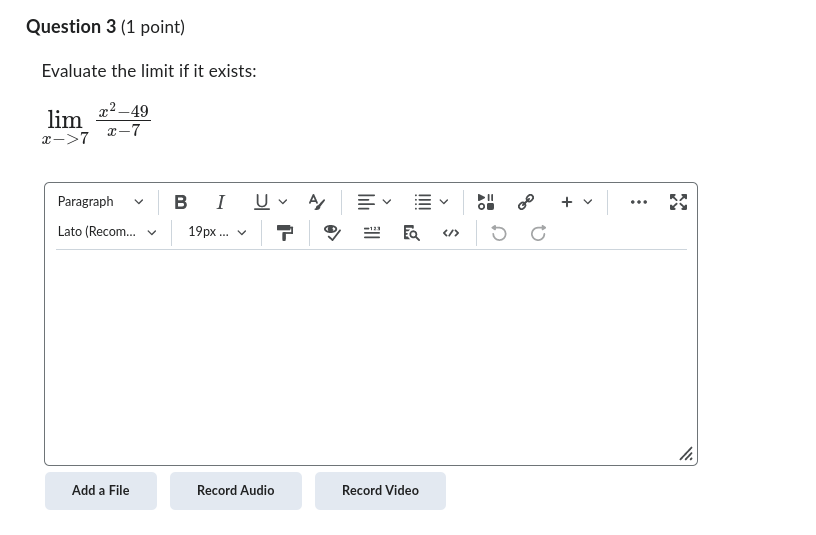 [Recem... Add a File Record Audie Record Video Question 3 (1 point)
