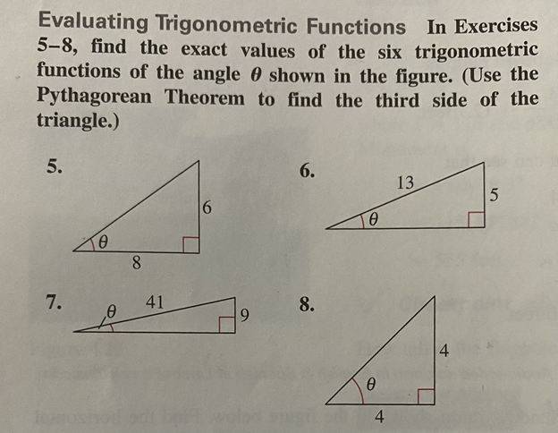 Evaluating Trigonometric Functions In Exercises 5-8, find the exact values of