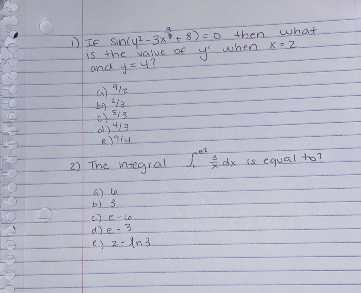 C 3. 1) If Sin( yz - 3 x " +