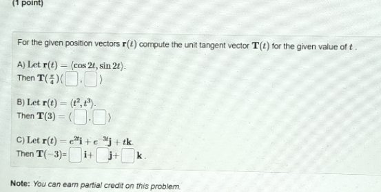 r(#) compute the unit tangent vector T(t) for the given value of