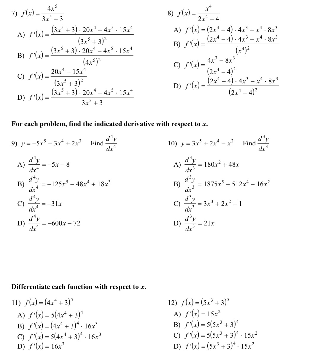 please solve and show work 7) f ( x) = 4x5