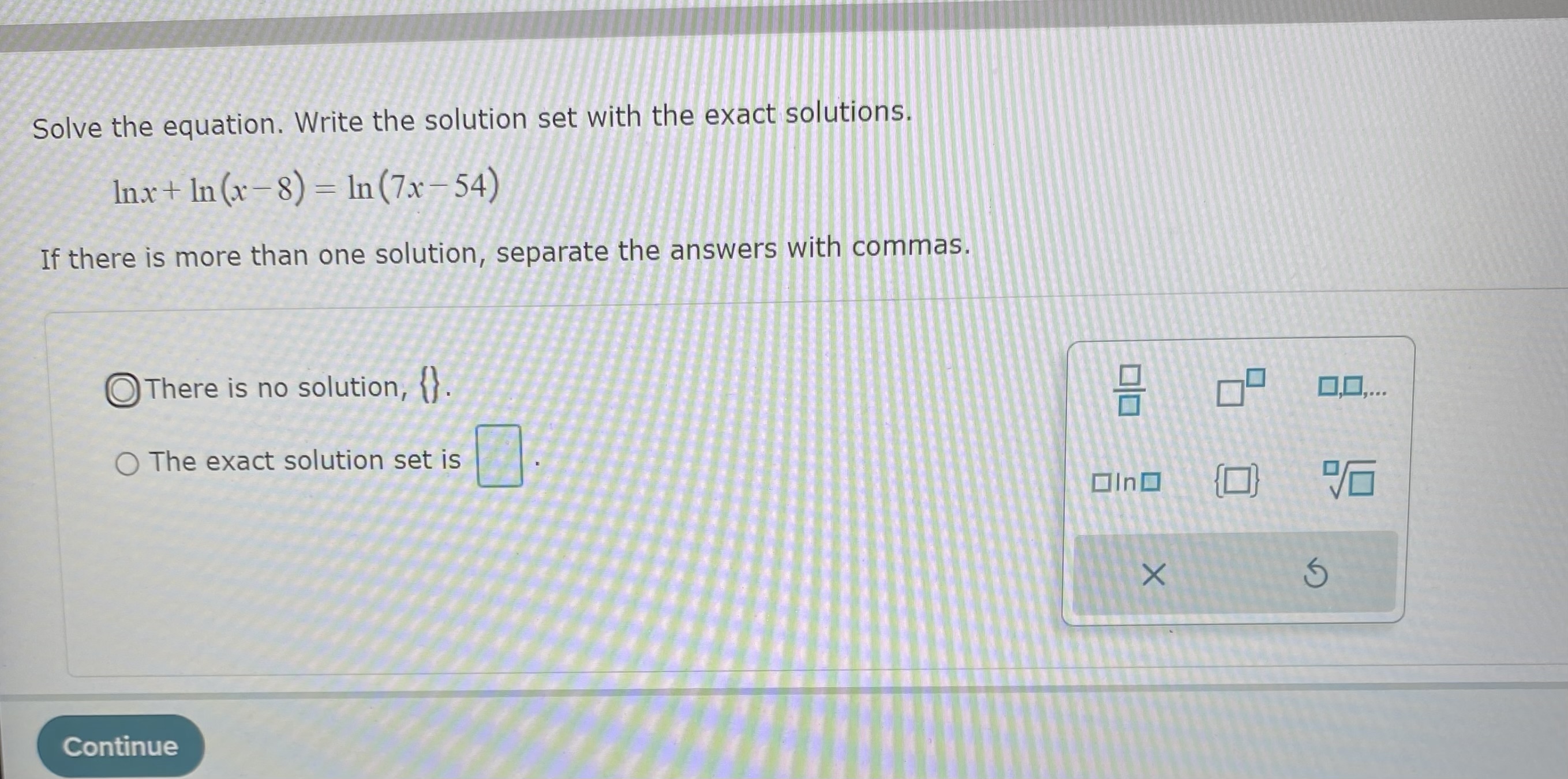  Solve the equation. Write the solution set with the exact solutions.