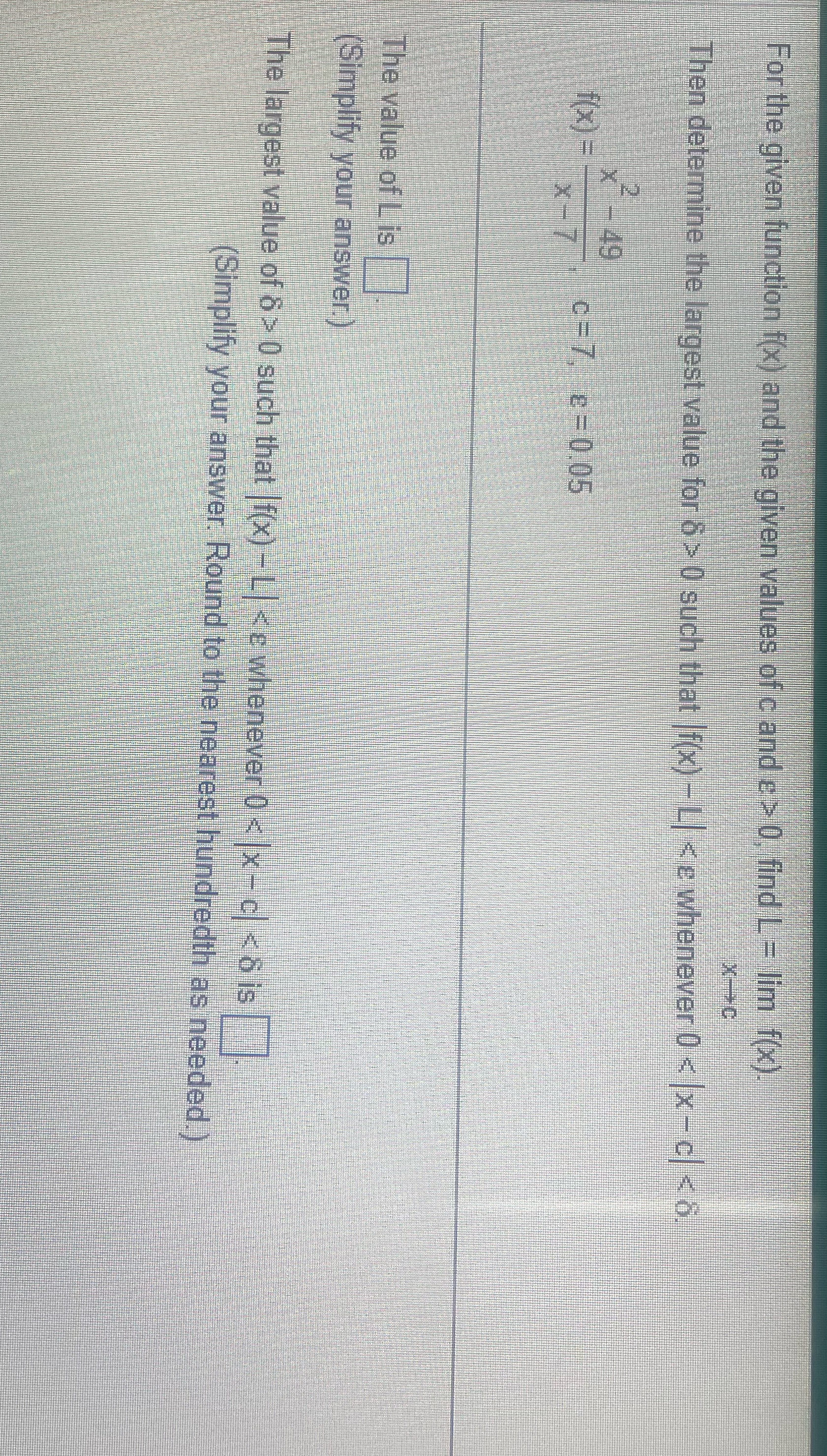 For the given function fix) and the given values of c