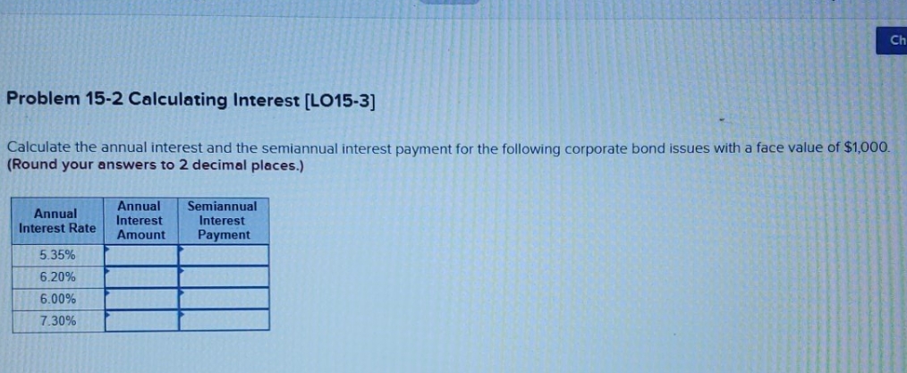 interest and the semiannual interest payment for the following corporate bond issues