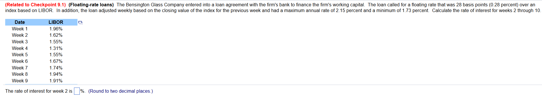 please (Related to checkpoint 9.1) [Floating-rate loans) The Bensingten Glass Company entered