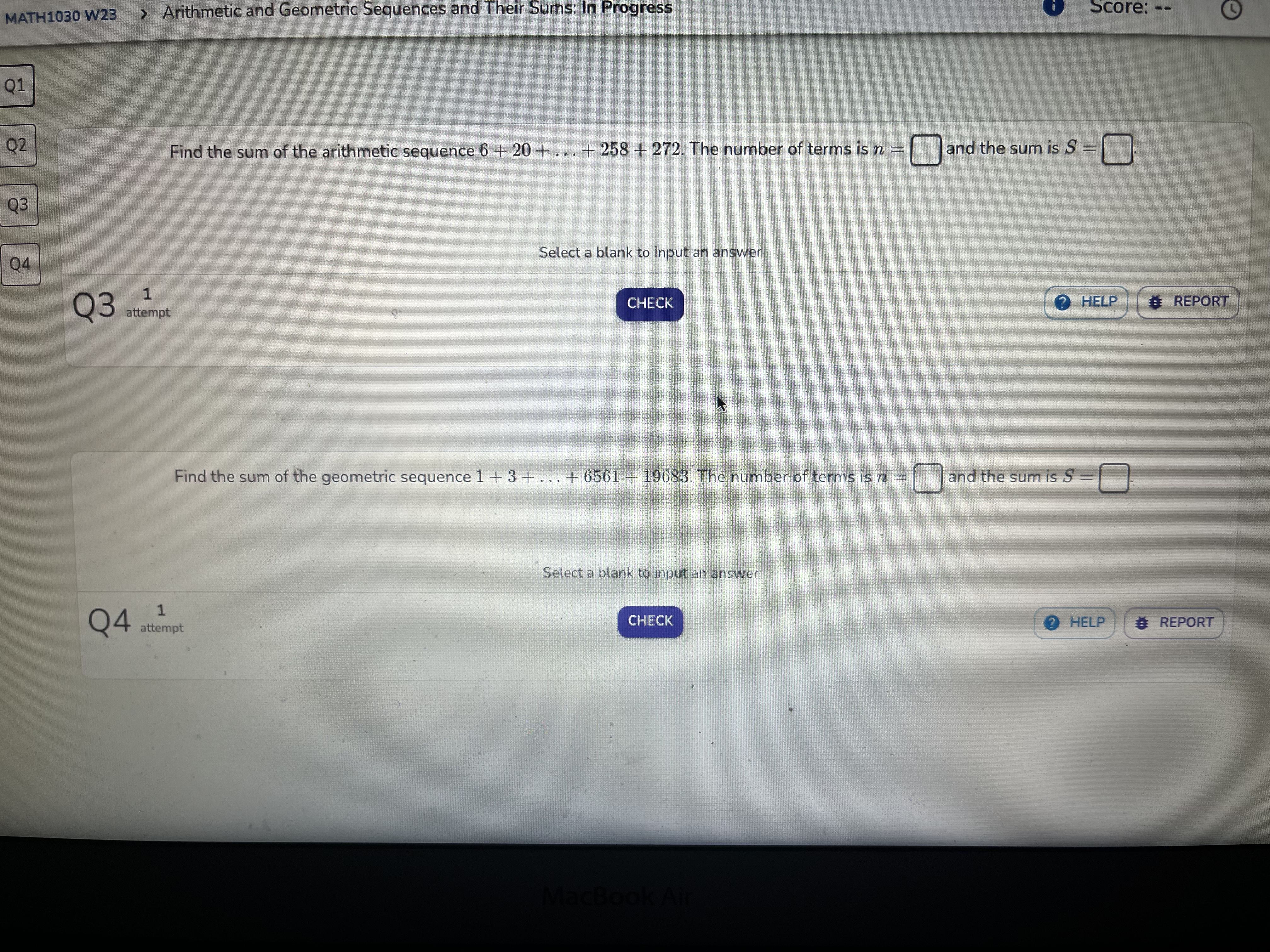 My > C mathmatize.com/c/655/a/e6968632-76b4-4cb1-b9ce-620fbbcffddb/ MATH1030 W23 Arithmetic and Geometric Sequences and Their