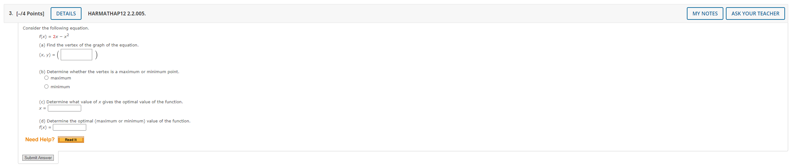 2.2.003. MY NOTES ASK YOUR TEACHER Consider the following equation. y =