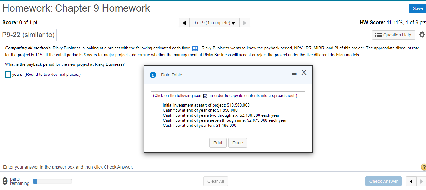 a. Using a discount rate of 11% for this project and the