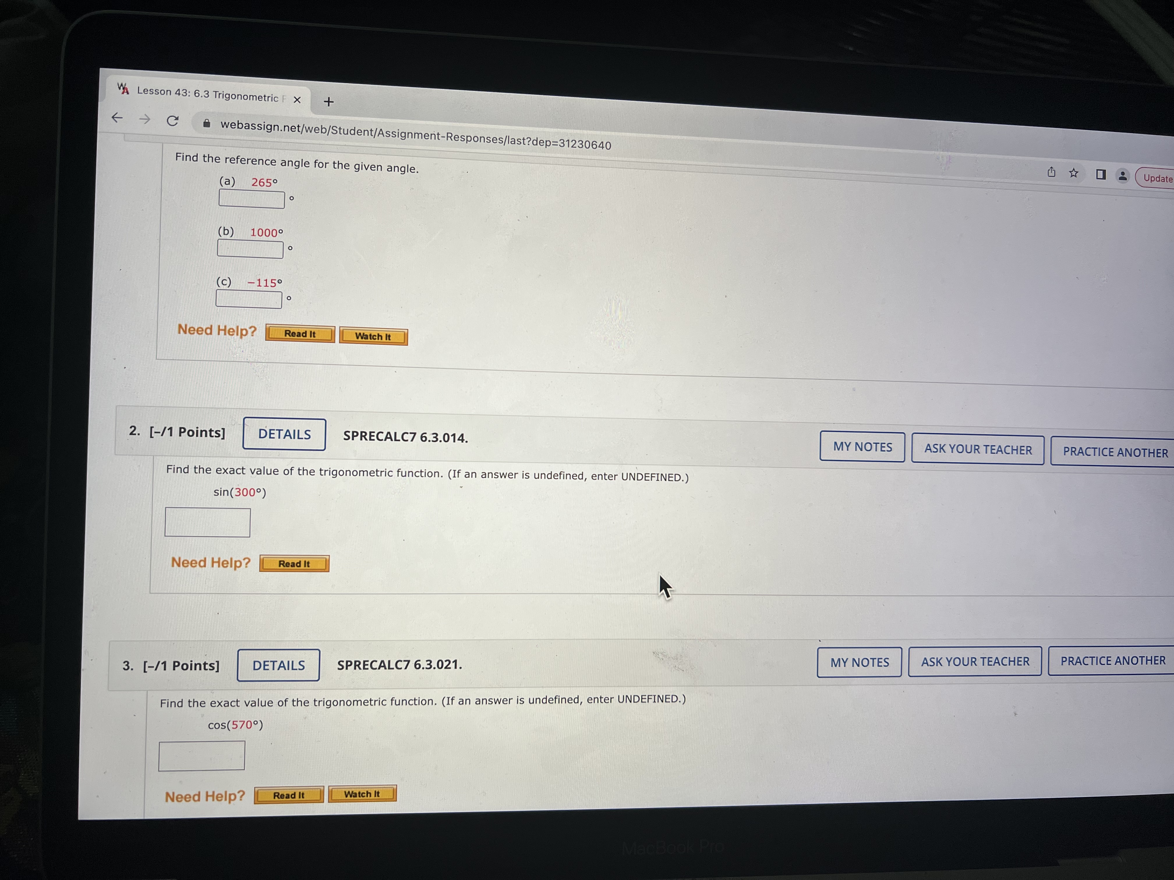 SPRECALC7 6.1.033. The measure of an angle in standard position is given.