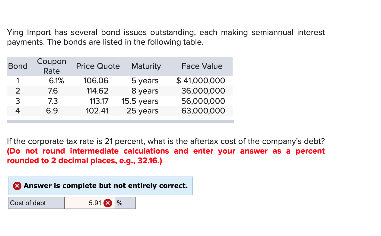 problem Ying Import has several bond issues outstanding, each making semiannual interest