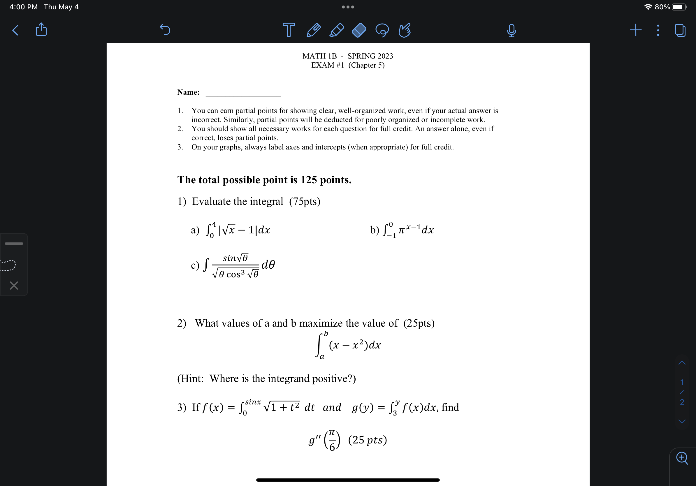 SPRING 2023 EXAM #1 (Chapter 5) Name: l. You can earn partial