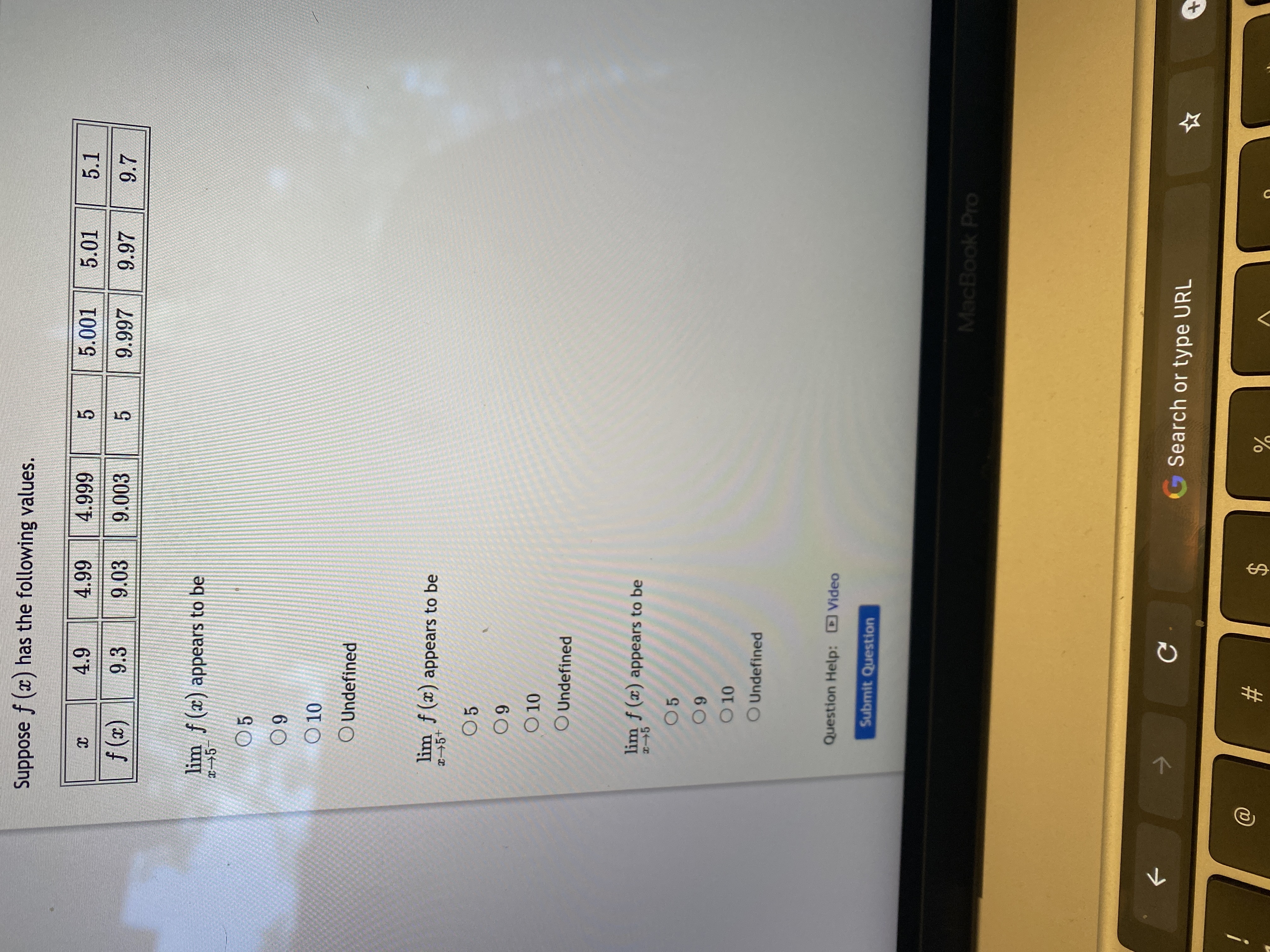 lim f (x) appears to be 05 09 O 10 O Undefined