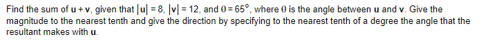 3. Find the sum at u Hr. given that |u| =