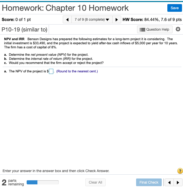  answer all parts. Homework: Chapter 10 Homework 3.... Score: D of1