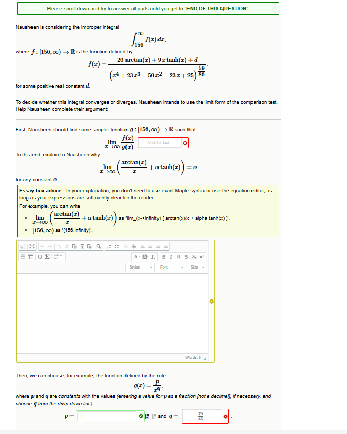 get to "END OF THIS QUESTION". Nausheen is considering the improper integral