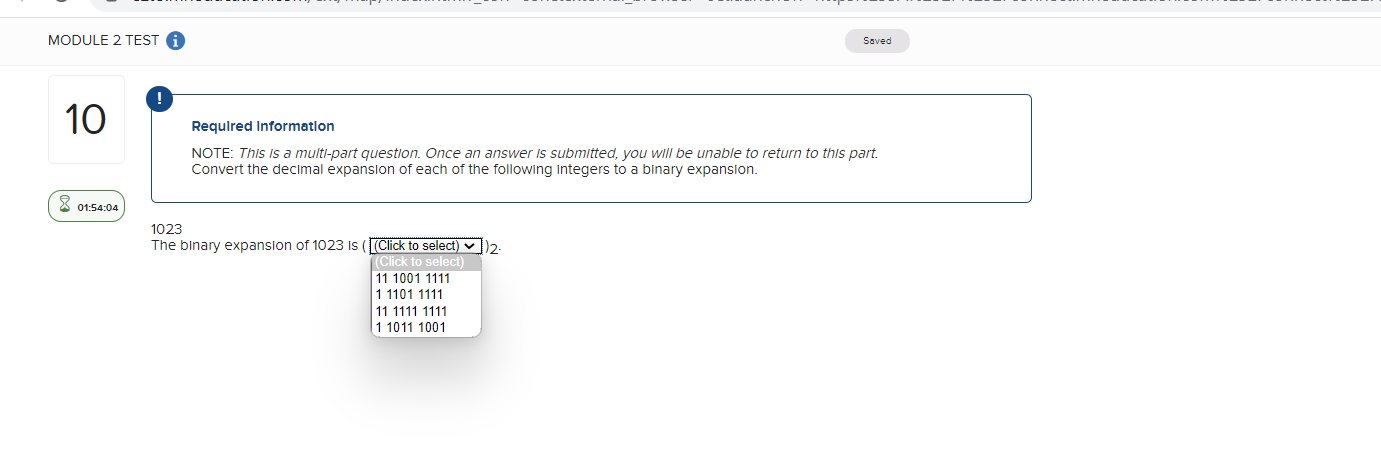  MODULE 2 TEST Saved 10 Required Information NOTE: This is a