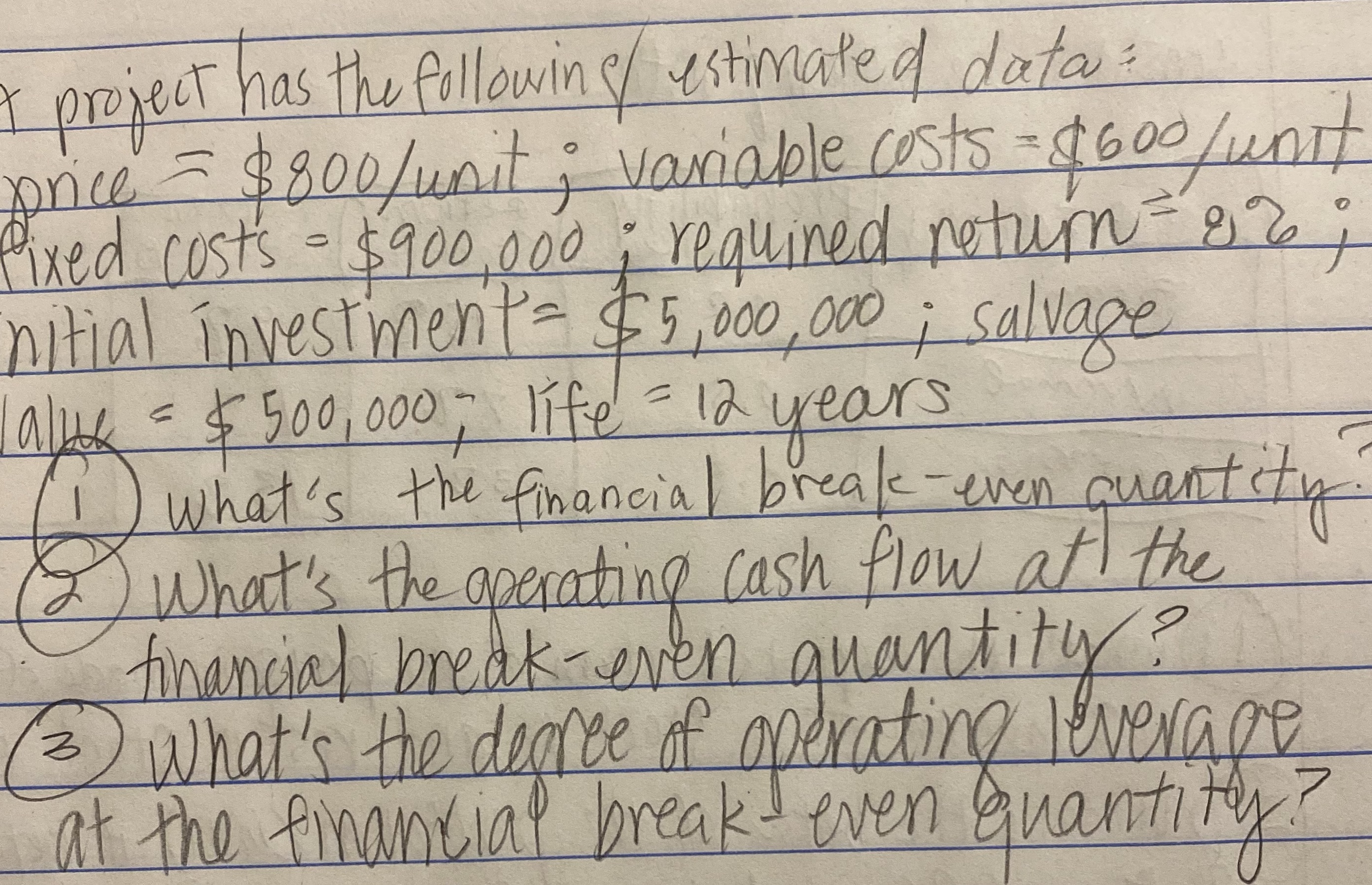 I project has the following / estimated data : price =