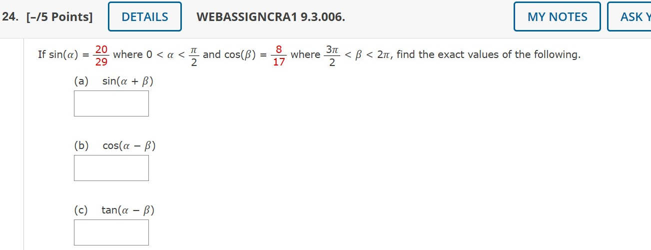 5in(6) = 23. [6.4/8 Points] DETAILS PREVIOUS ANSWERS WEBASSIGNCRA1 9.2.001. MY NOTES