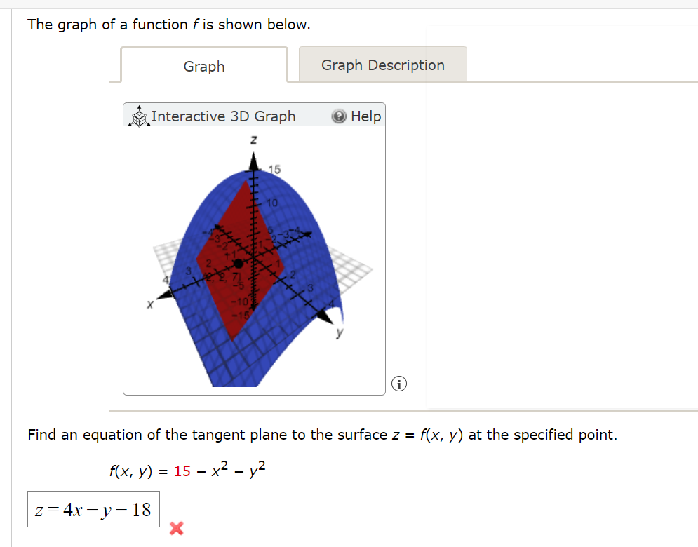  The graph of a Function fis shown below. Graph Graph Description