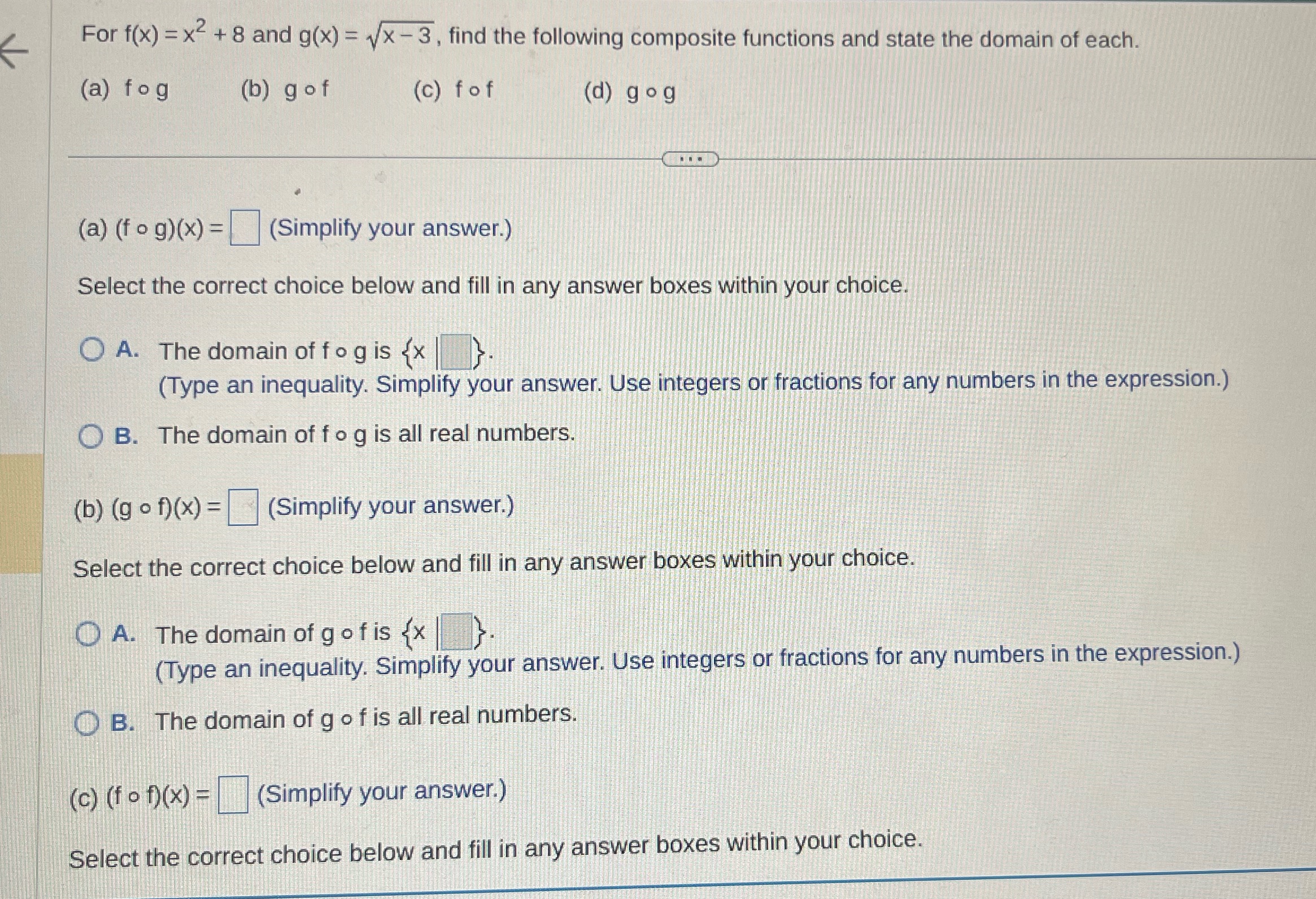 find the following composite functions and state the domain of each. (a)