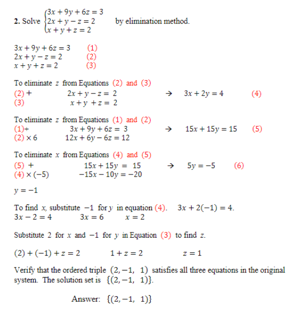2. Solve y 2 by elimination method. 2x (2) and (3) To