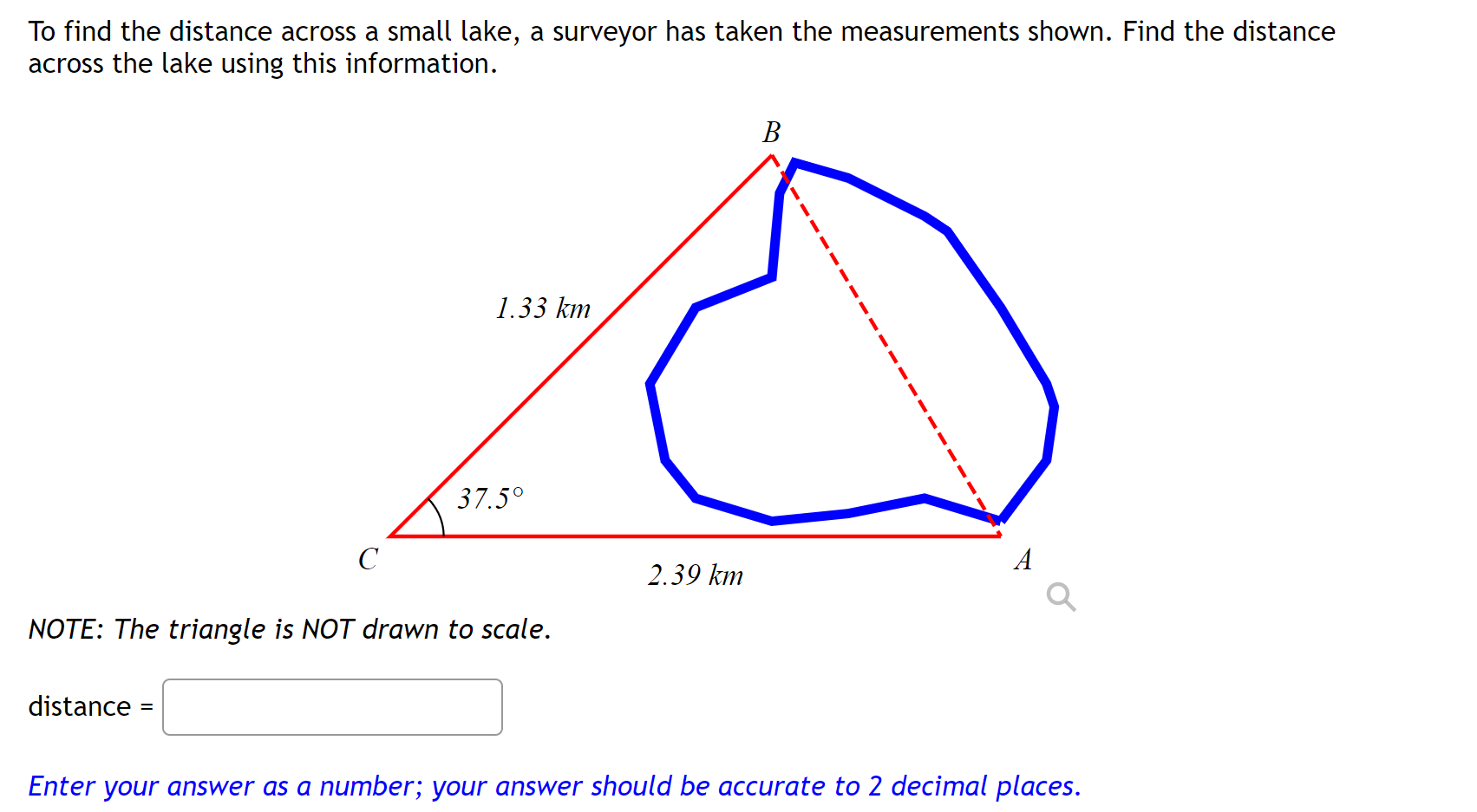 (round answer to 5 decimal places) There are two possible angles B