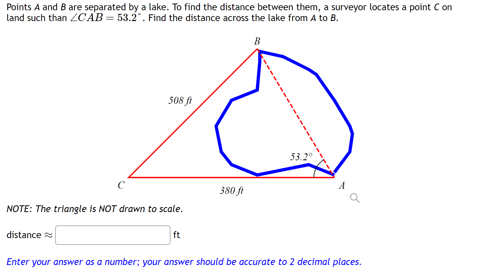 points A and B, which are 214 it apart on one side