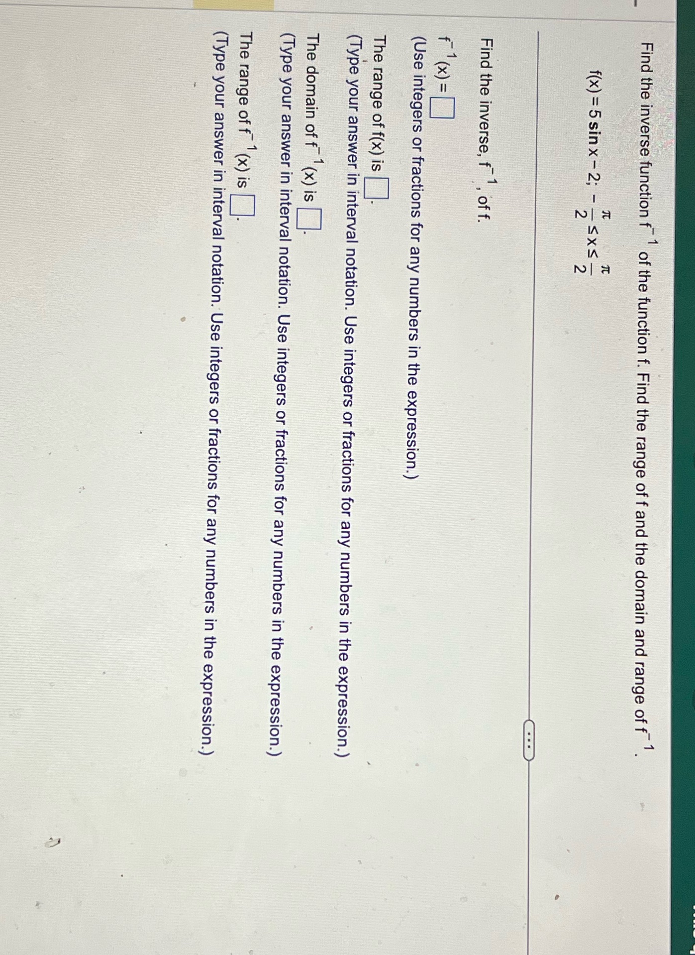 and also Show your work for The answer Find the inverse function