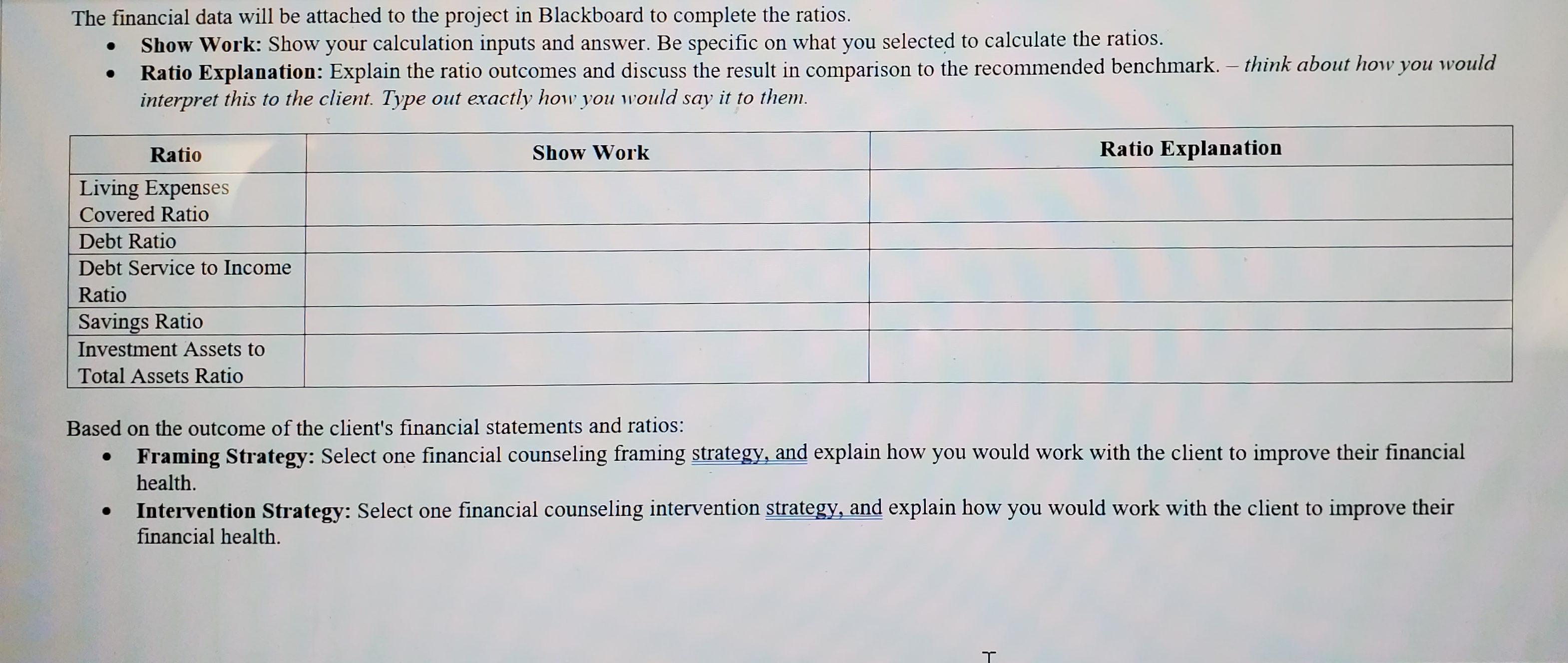 upcoming exam. Financial Counseling & Consumer Credit Unit 4 Project Learning Goals: