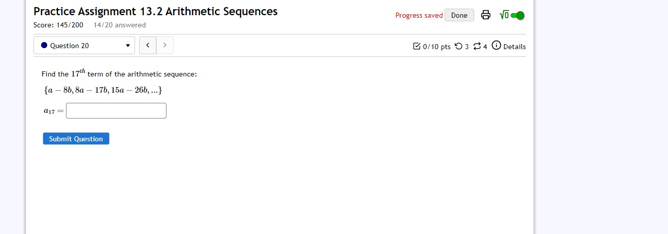 is 111? It is the I I th term. Question Help: E]
