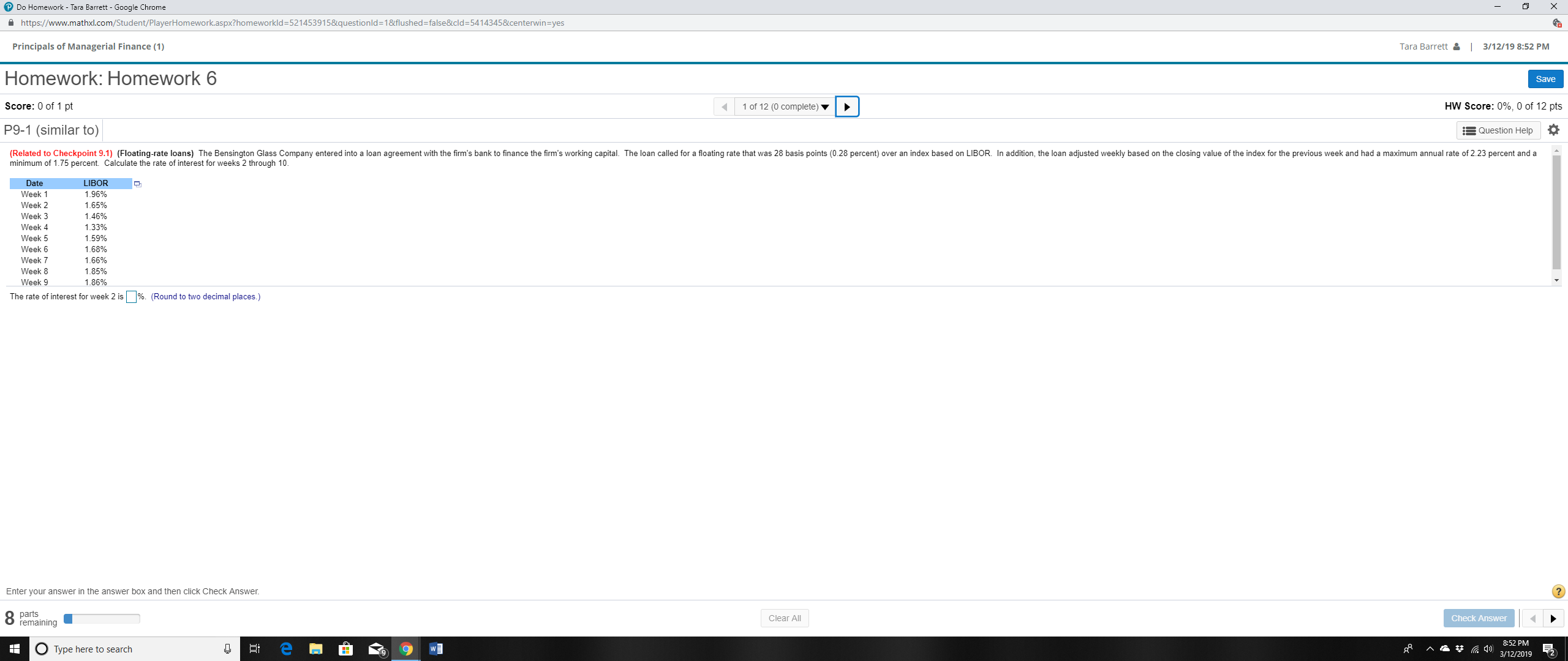 Managerial Finance (1) Tara Barrett & | 3/12/19 8:52 PM Homework: Homework