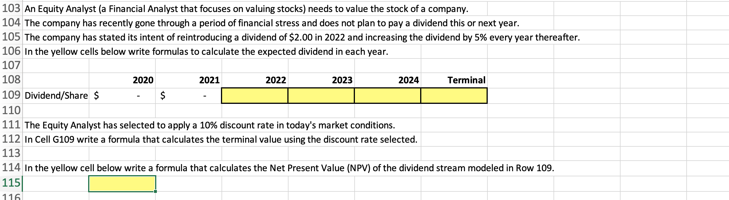 pls explain the formulas: 103 An Equity Analyst (a Financial Analyst