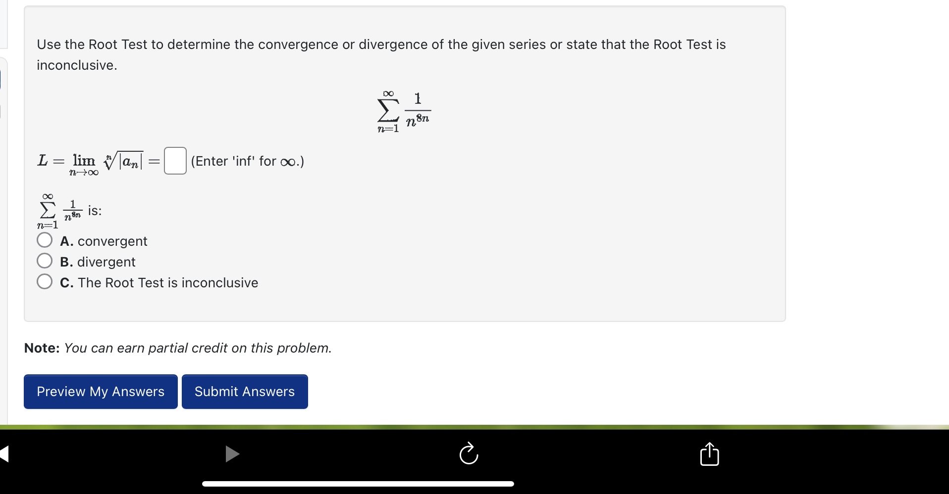 or state that the Root Test is ' inconclusive. mm)" W1 L