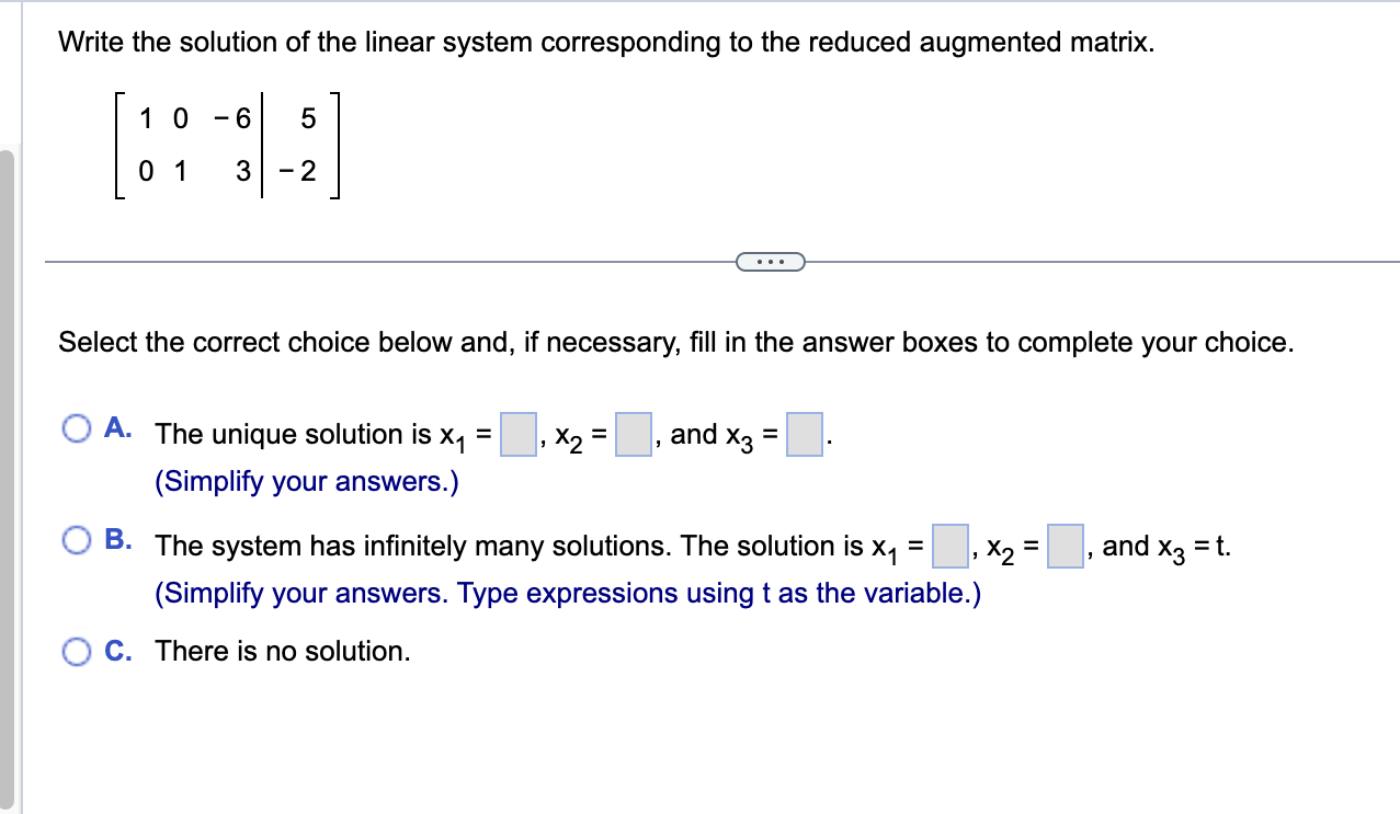 is x, = , X2 = and X3 = t. (Simplify your
