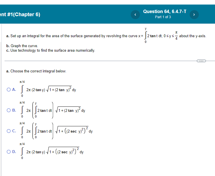 that gives the volume of the solid.HW Score: 90.35%, 51 .44 of