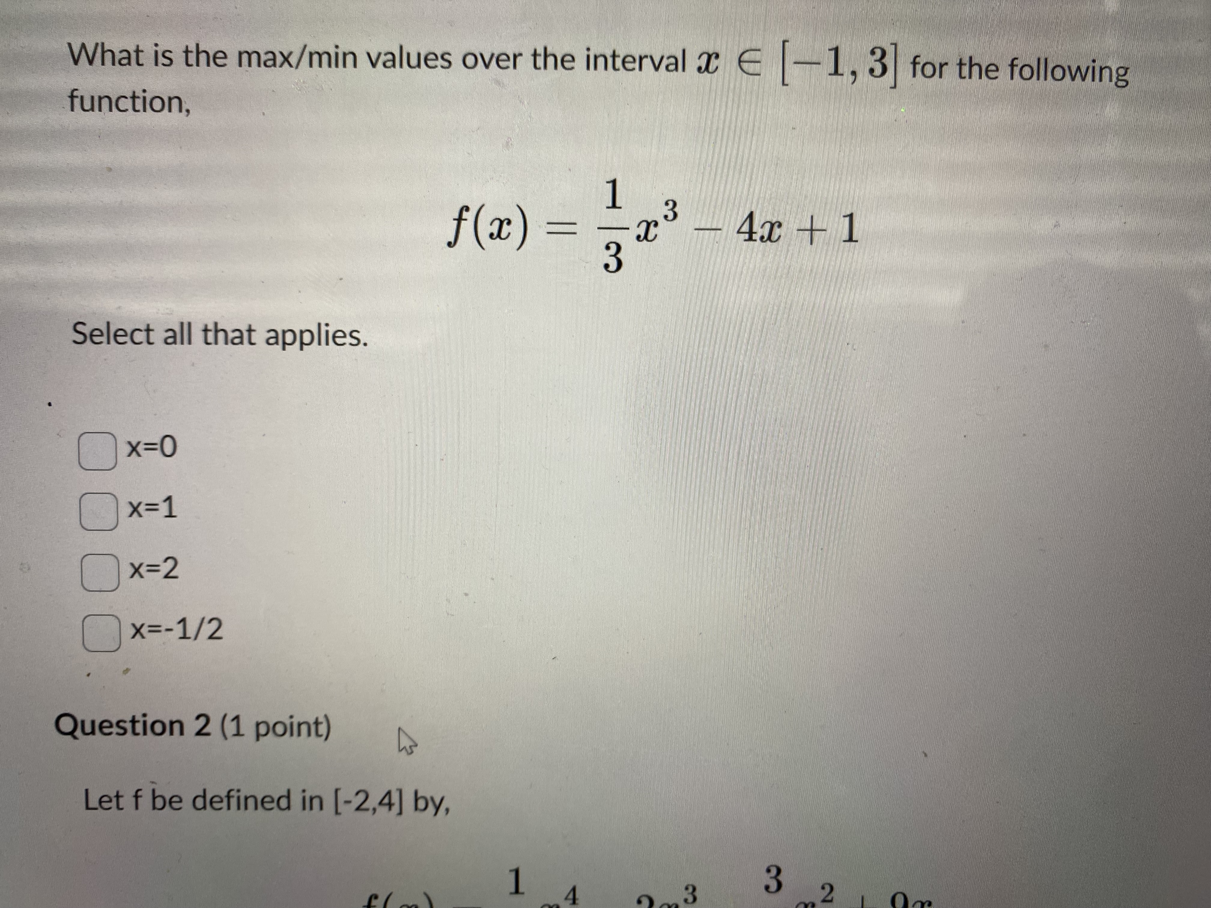  What is the max/min values over the interval x E -