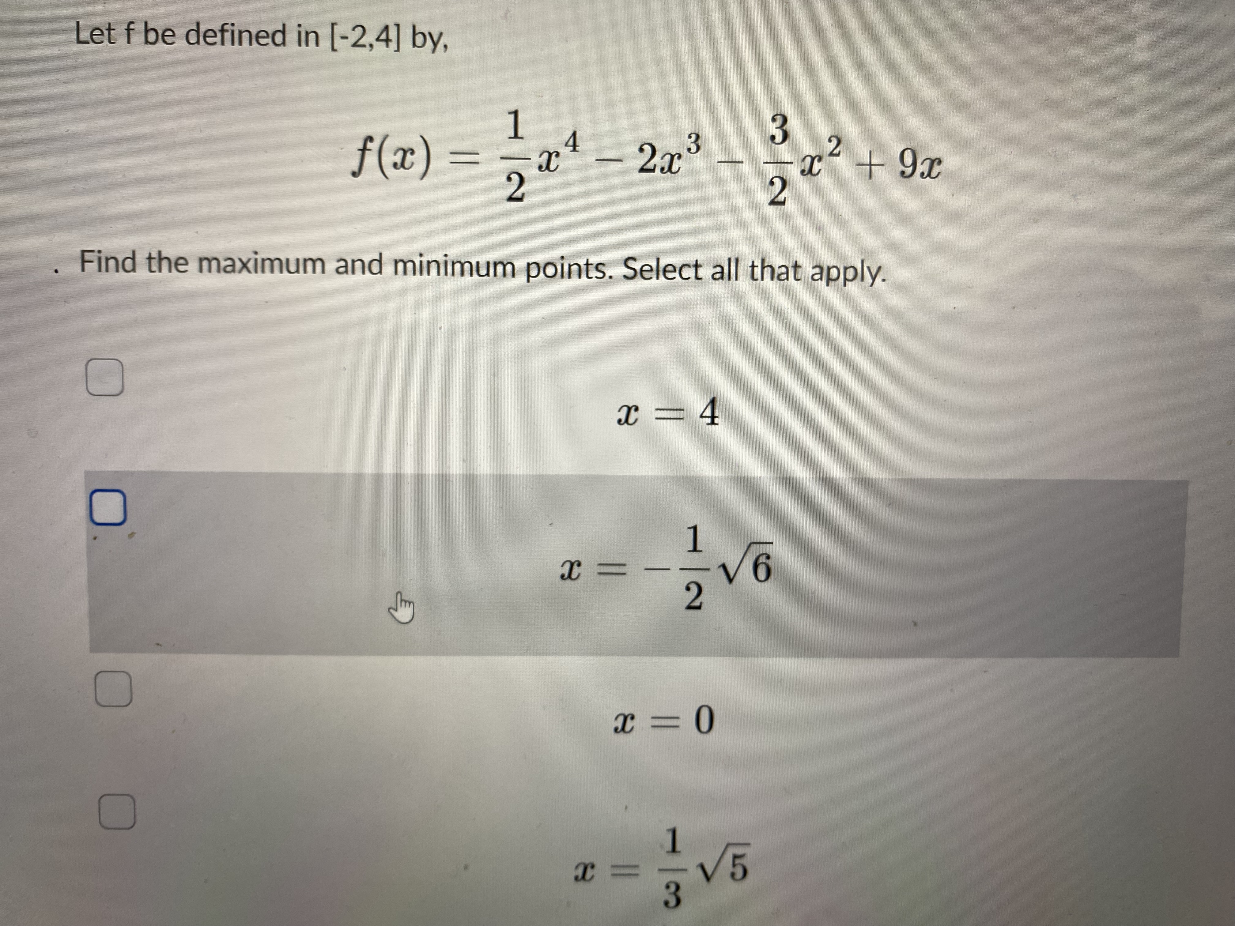 Let f be defined in [-2,4] by, 4 3 3 2 0Let