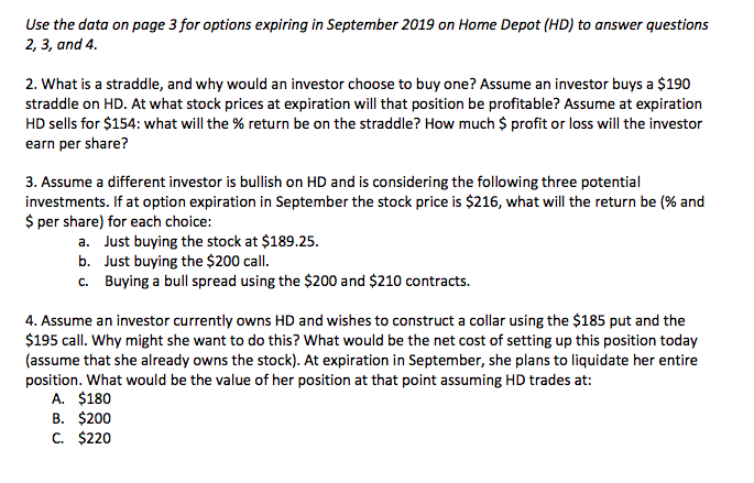 USE the data on page 3 for options expiring in September
