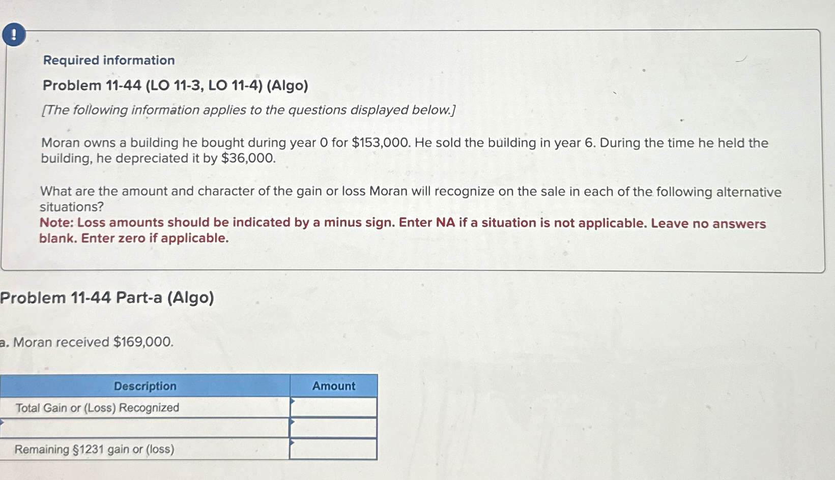  ( Required information Problem 11-44(LO 11-3, LO 11-4)(Algo) [The following information