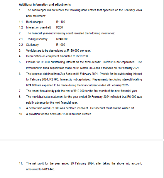 Additional information and adjustments The bookkeeper did not record the following