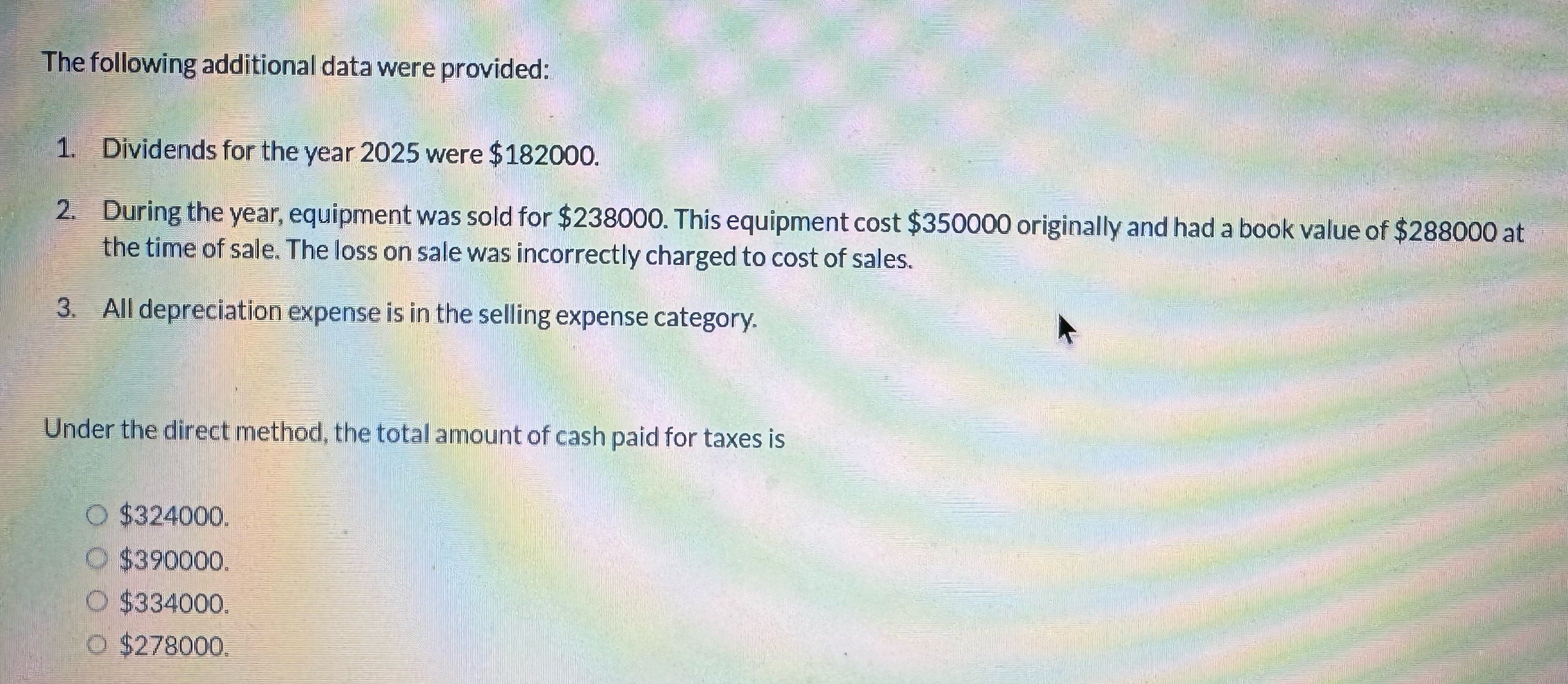 The following additional data were provided: Dividends for the year 2025